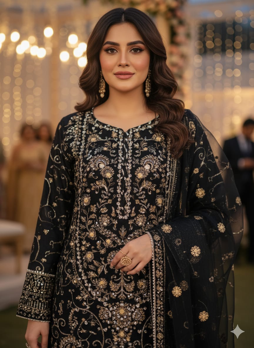 Embroidered Black Chiffon By TGM - STITCHED