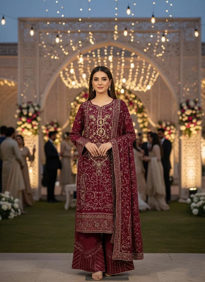 Embroidered Red Chiffon By TGM - STITCHED