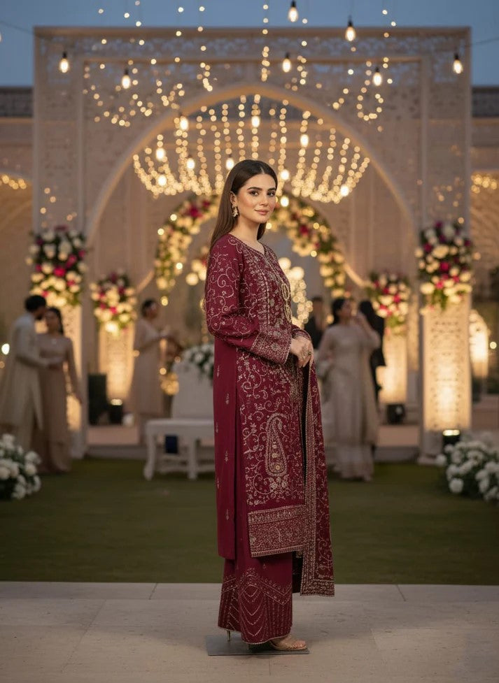 Embroidered Red Chiffon By TGM - STITCHED