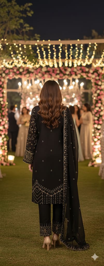 Embroidered Black Chiffon By TGM - STITCHED